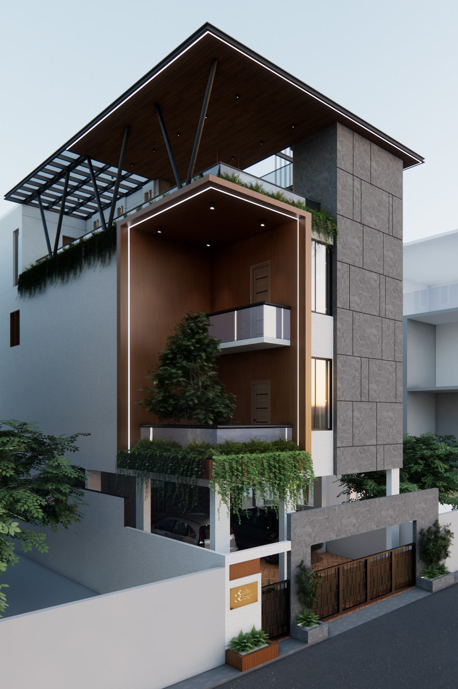 Mr. Raghu Residence — front elevation rendering of the residence facade