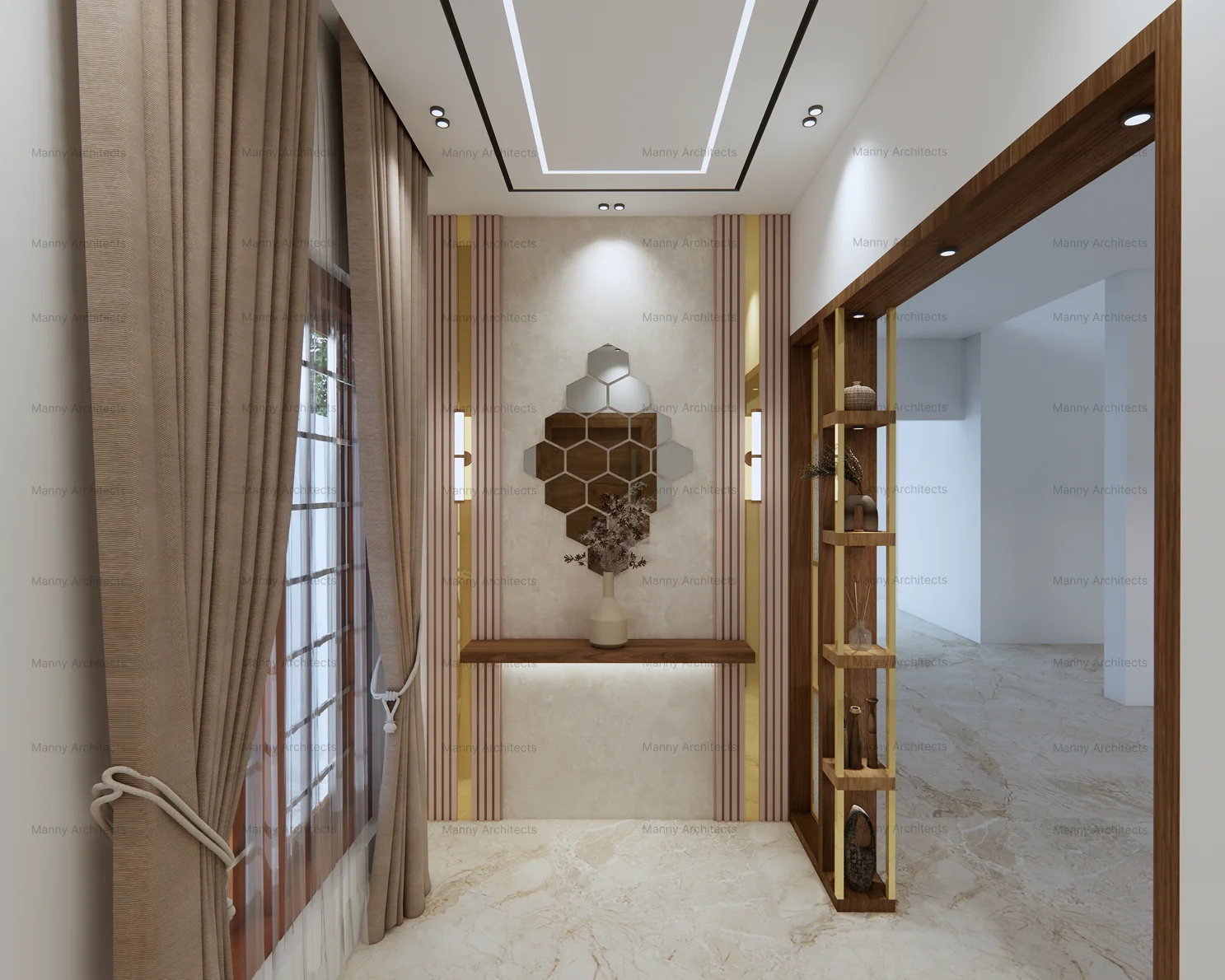 Mr. Ravi Residence — foyer interior with architectural lighting and refined material palette