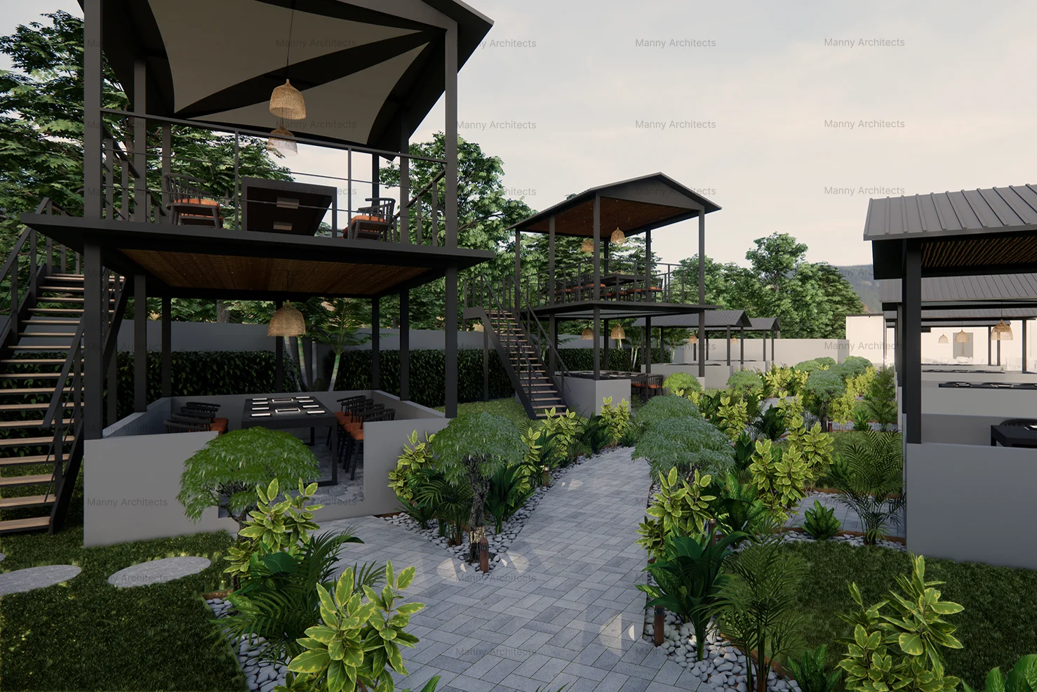 Main dining space — generous central area with warm ambient lighting
