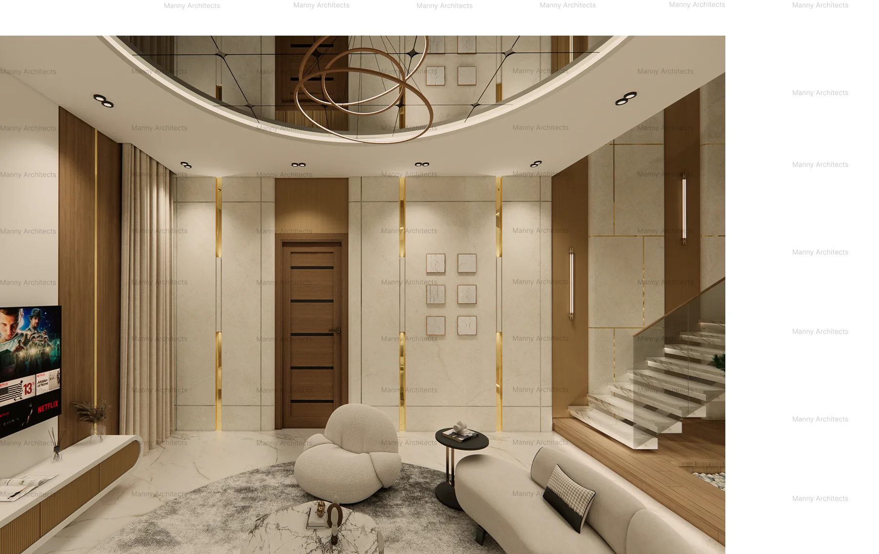 Foyer and living area — double-height entry with considered material transitions