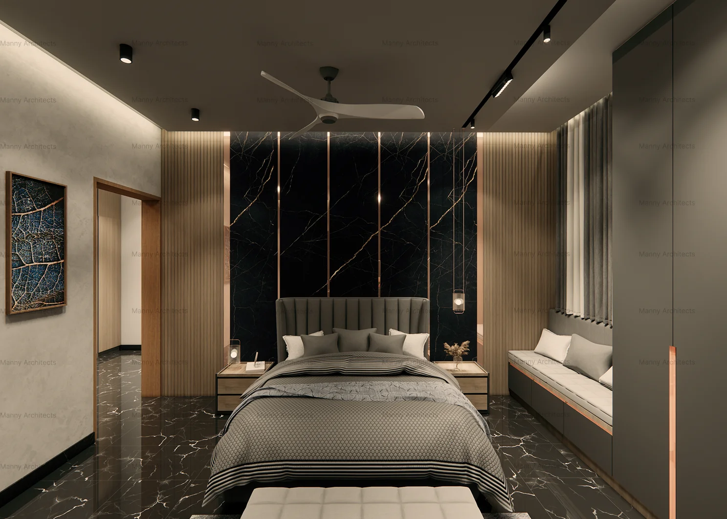 Master bedroom — serene principal suite with bespoke joinery