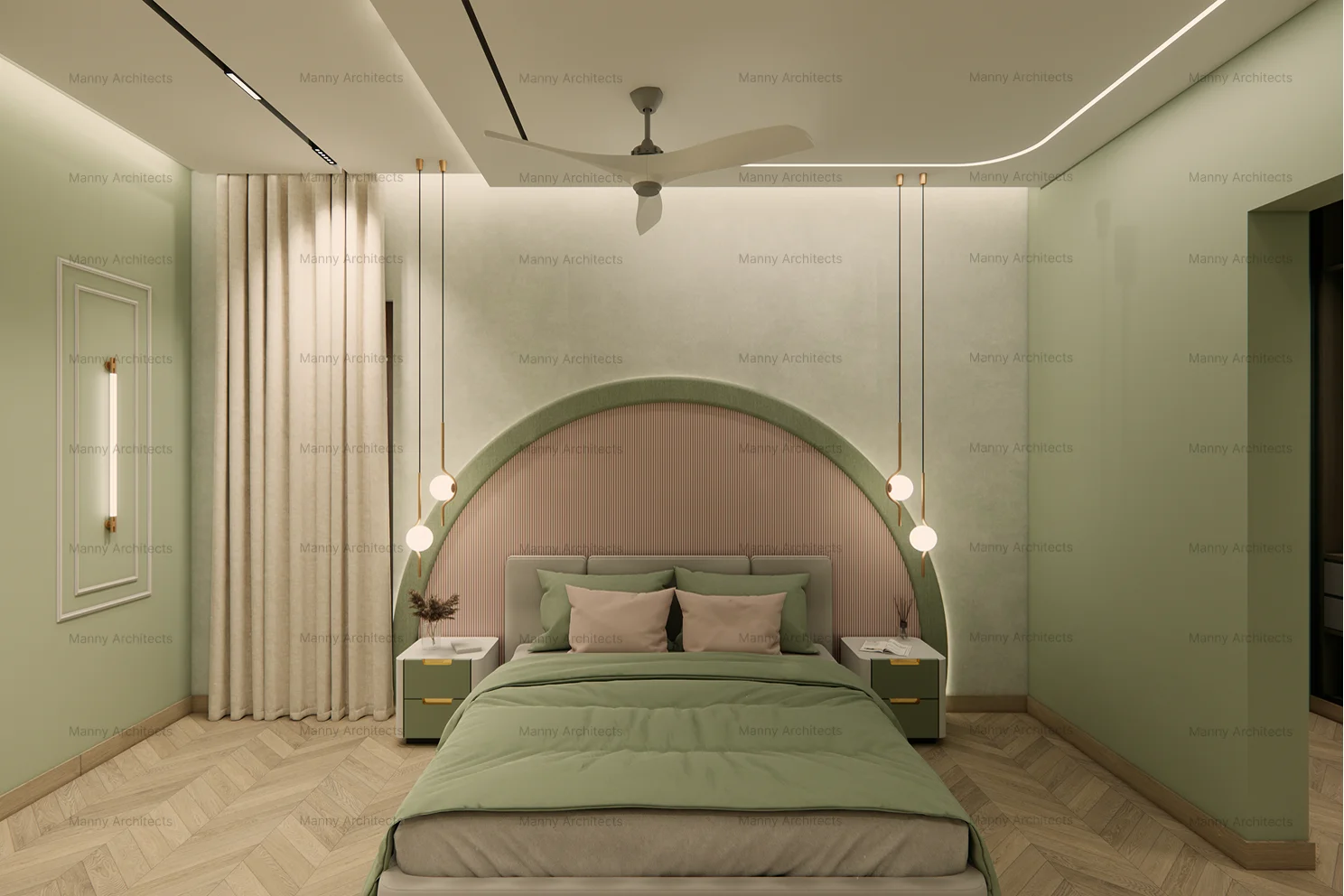 Bedroom — principal sleeping space with bespoke fitted storage