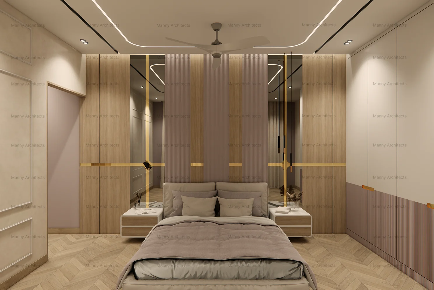 Second bedroom — guest suite with warm material palette