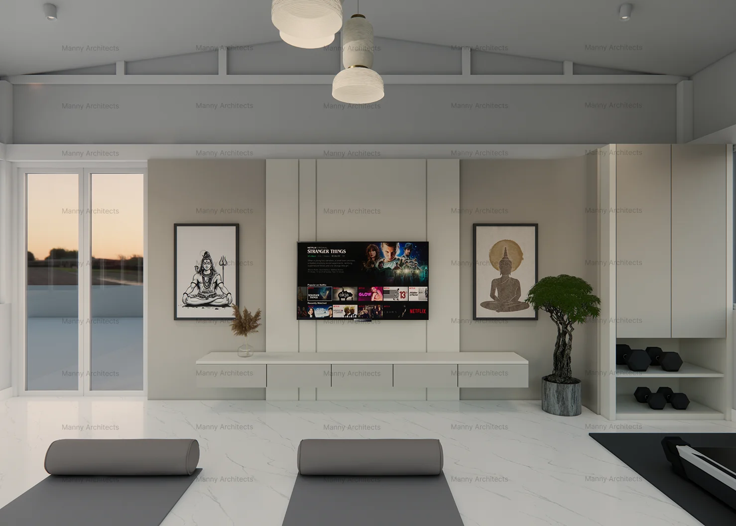 Exercise area — dedicated fitness space integrated seamlessly into the home