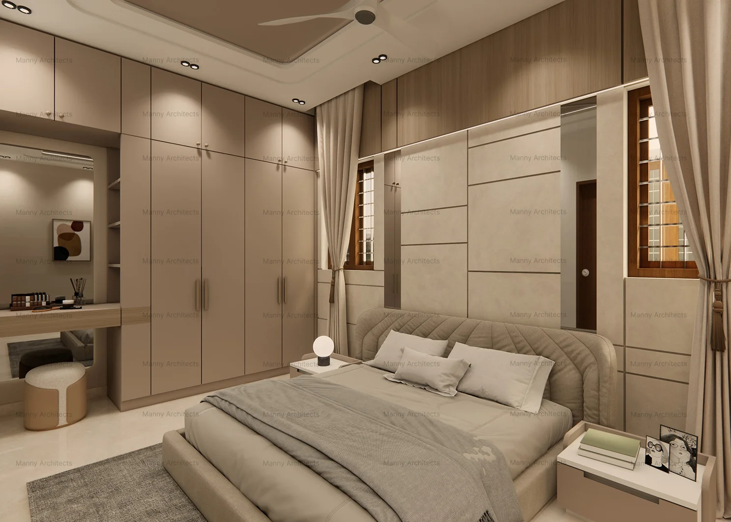 First floor bedroom — bright suite with natural light and bespoke storage